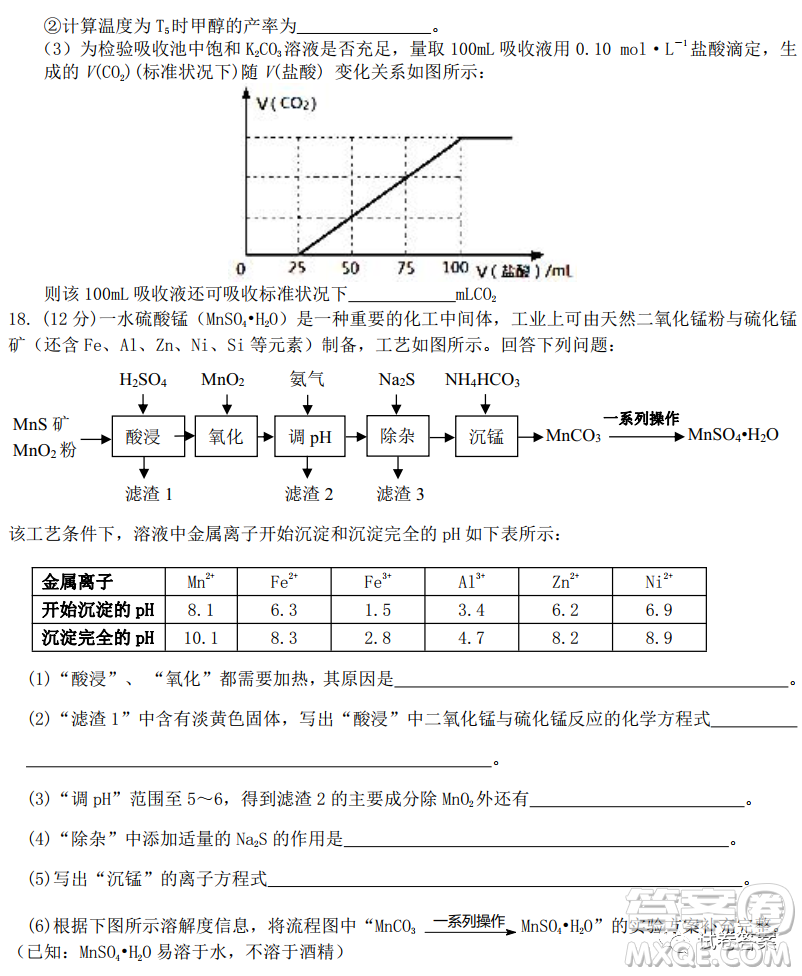 2020年秋季黃岡市部分普通高中協(xié)作體12月份聯(lián)考化學(xué)試題及答案