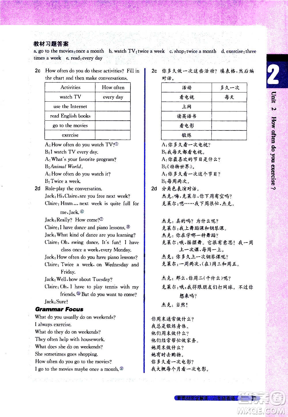 吉林人民出版社2020新教材完全解讀英語(yǔ)八年級(jí)上冊(cè)人教版答案