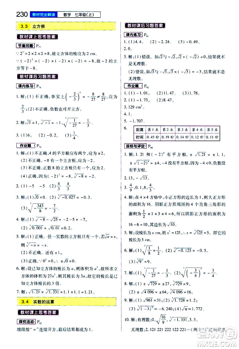 2020秋王后雄初中教材完全解讀七年級上冊數(shù)學ZJSX浙教版參考答案