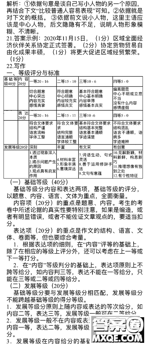 南充市高2021屆第一次高考適應(yīng)性考試語文答案