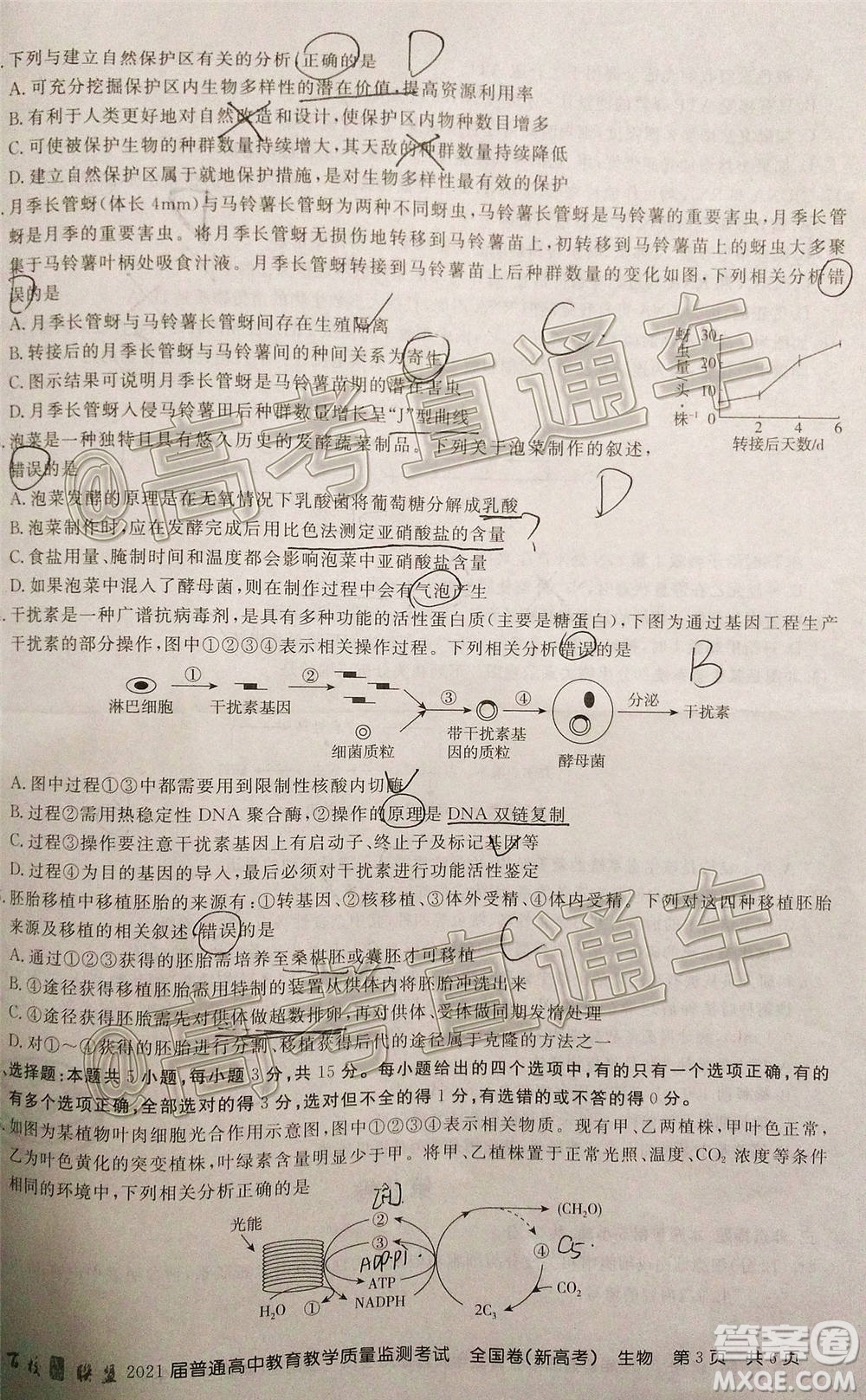 2021屆百校聯(lián)盟12月聯(lián)考全國(guó)卷新高考生物試題及答案