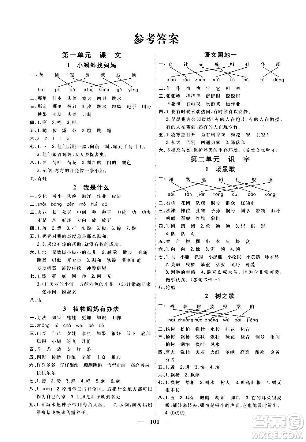 浙江大學(xué)出版社2020課時(shí)特訓(xùn)優(yōu)化作業(yè)本二年級(jí)語文上冊(cè)R人教版答案