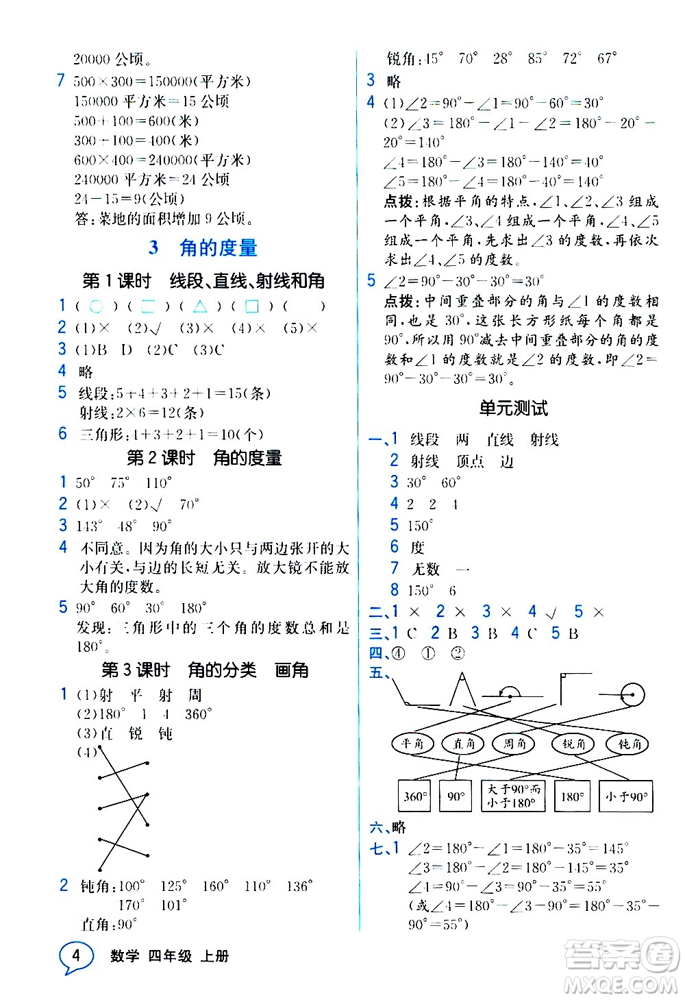 人民教育出版社2020教材解讀數(shù)學(xué)四年級上冊人教版答案