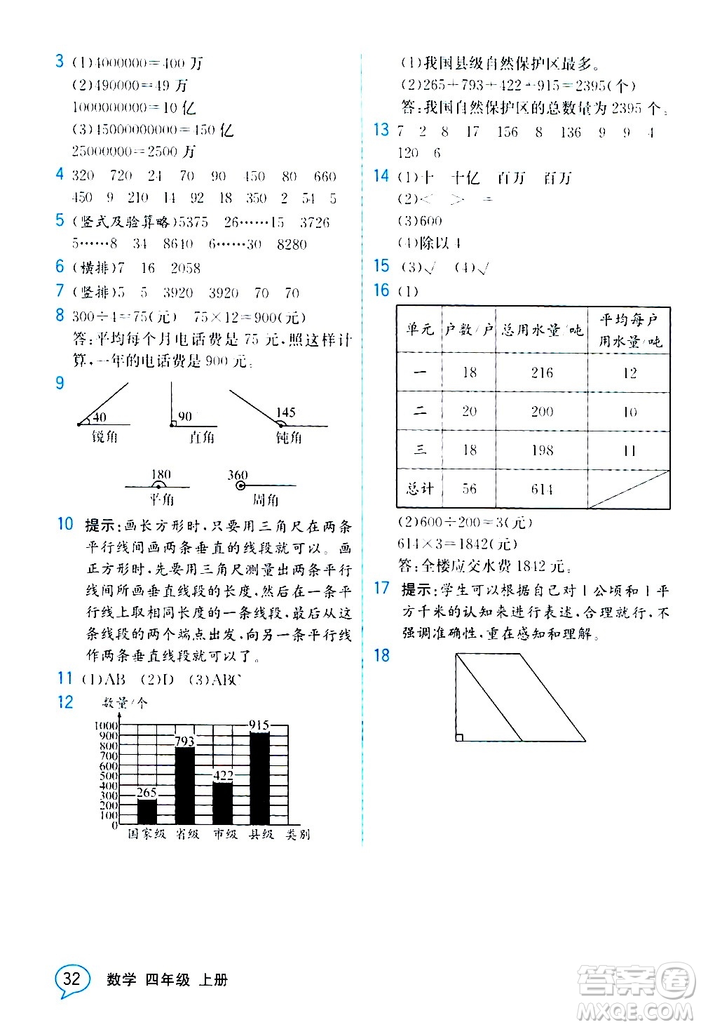 人民教育出版社2020教材解讀數(shù)學(xué)四年級上冊人教版答案