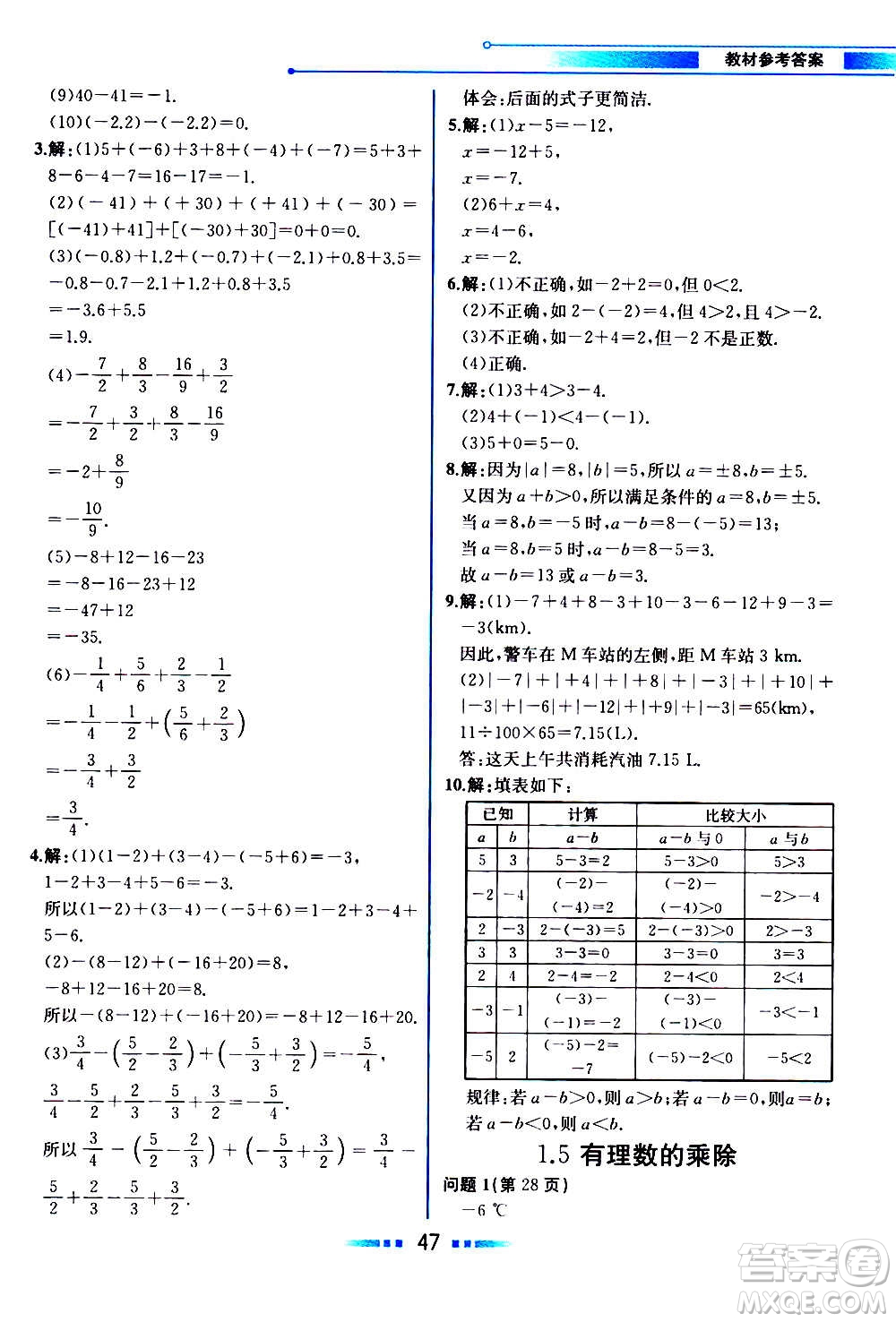 2020年教材解讀數學七年級上冊HK滬科版參考答案