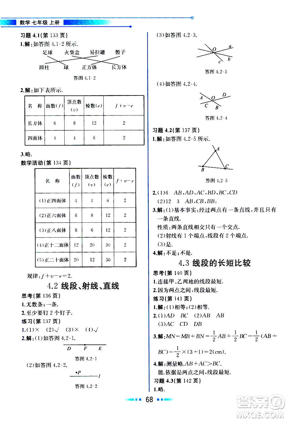 2020年教材解讀數學七年級上冊HK滬科版參考答案