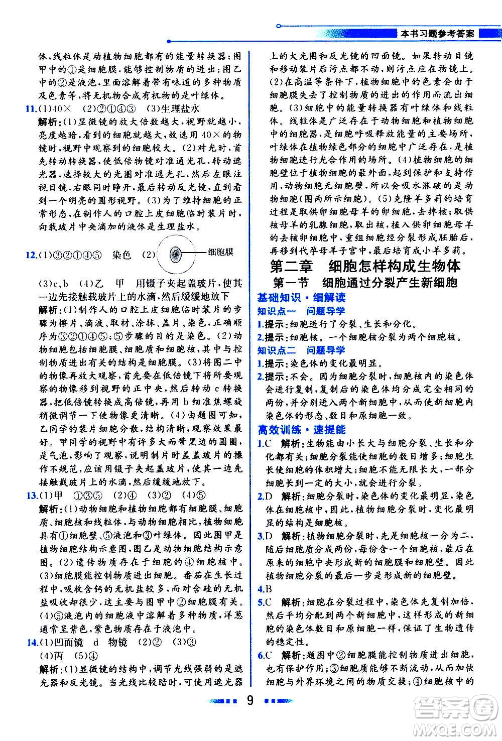 人民教育出版社2020教材解讀生物學(xué)七年級上冊人教版答案