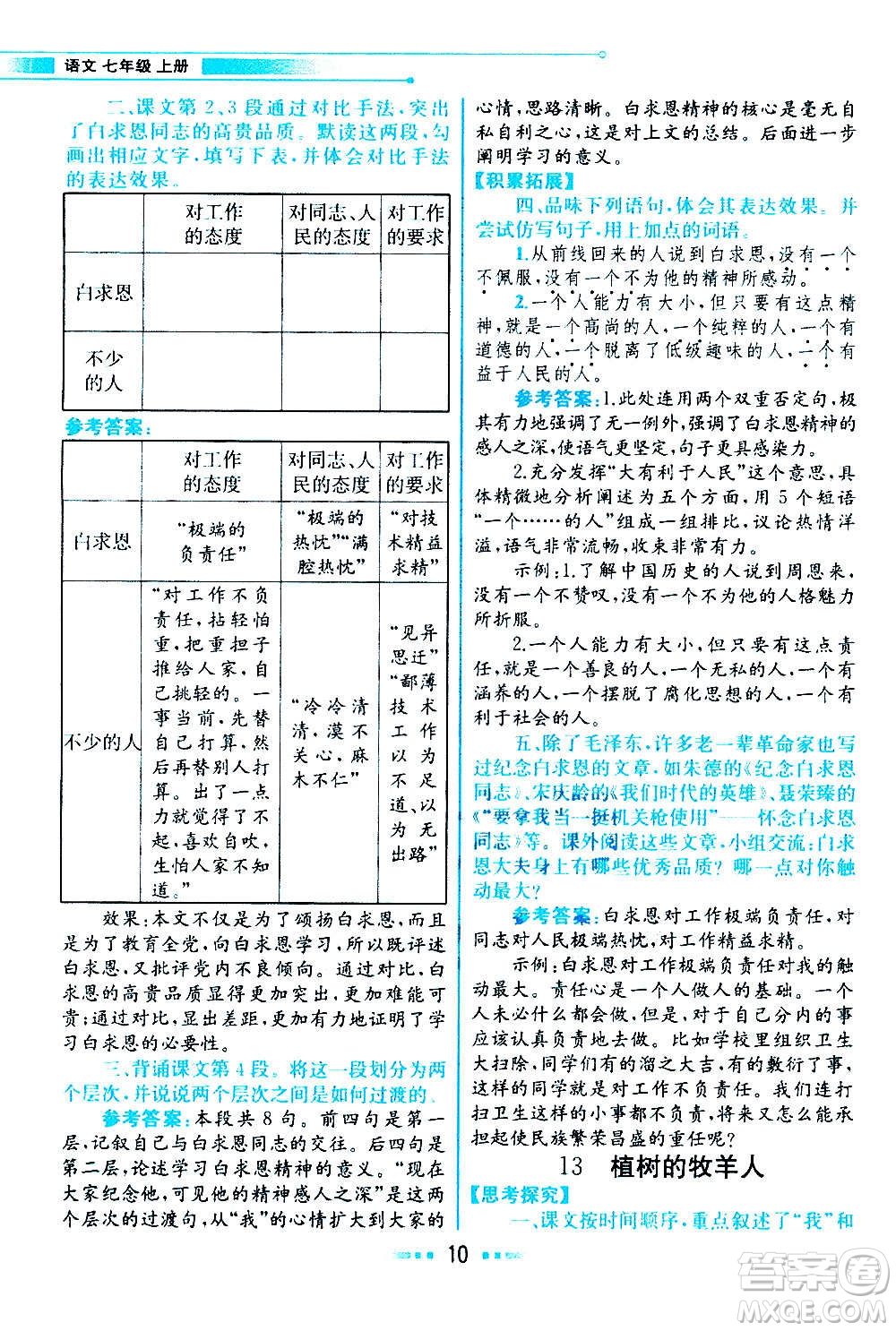 人民教育出版社2020教材解讀語(yǔ)文七年級(jí)上冊(cè)統(tǒng)編版答案