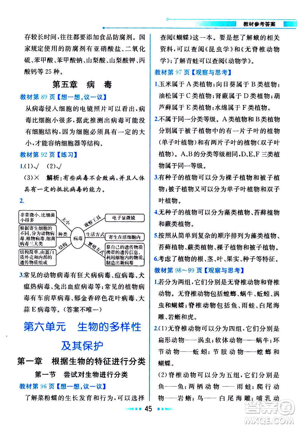 人民教育出版社2020教材解讀生物學(xué)八年級(jí)上冊(cè)人教版答案