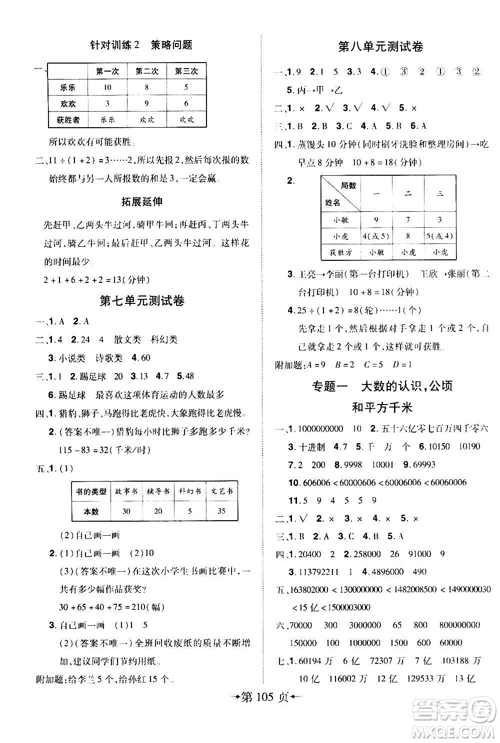 2020年無敵卷王四年級上冊數(shù)學RJ人教版答案