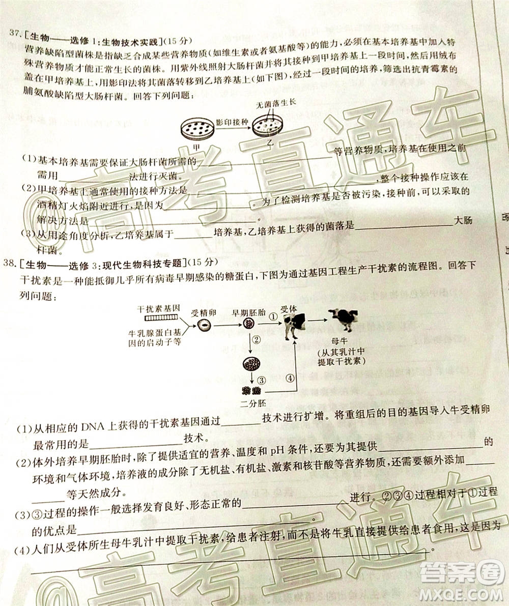 2021屆貴州金太陽高三12月聯(lián)考理科綜合試題及答案