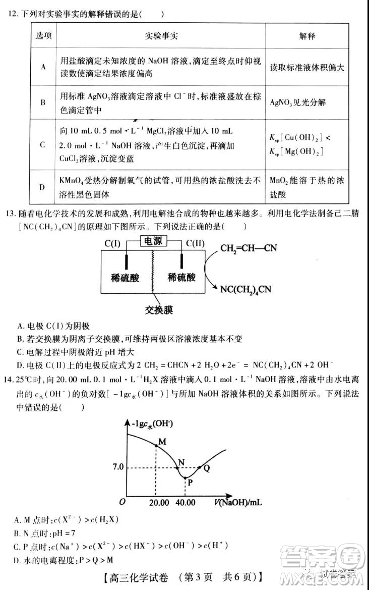 非凡吉創(chuàng)2020-2021學年高三年級12月大聯(lián)考化學答案