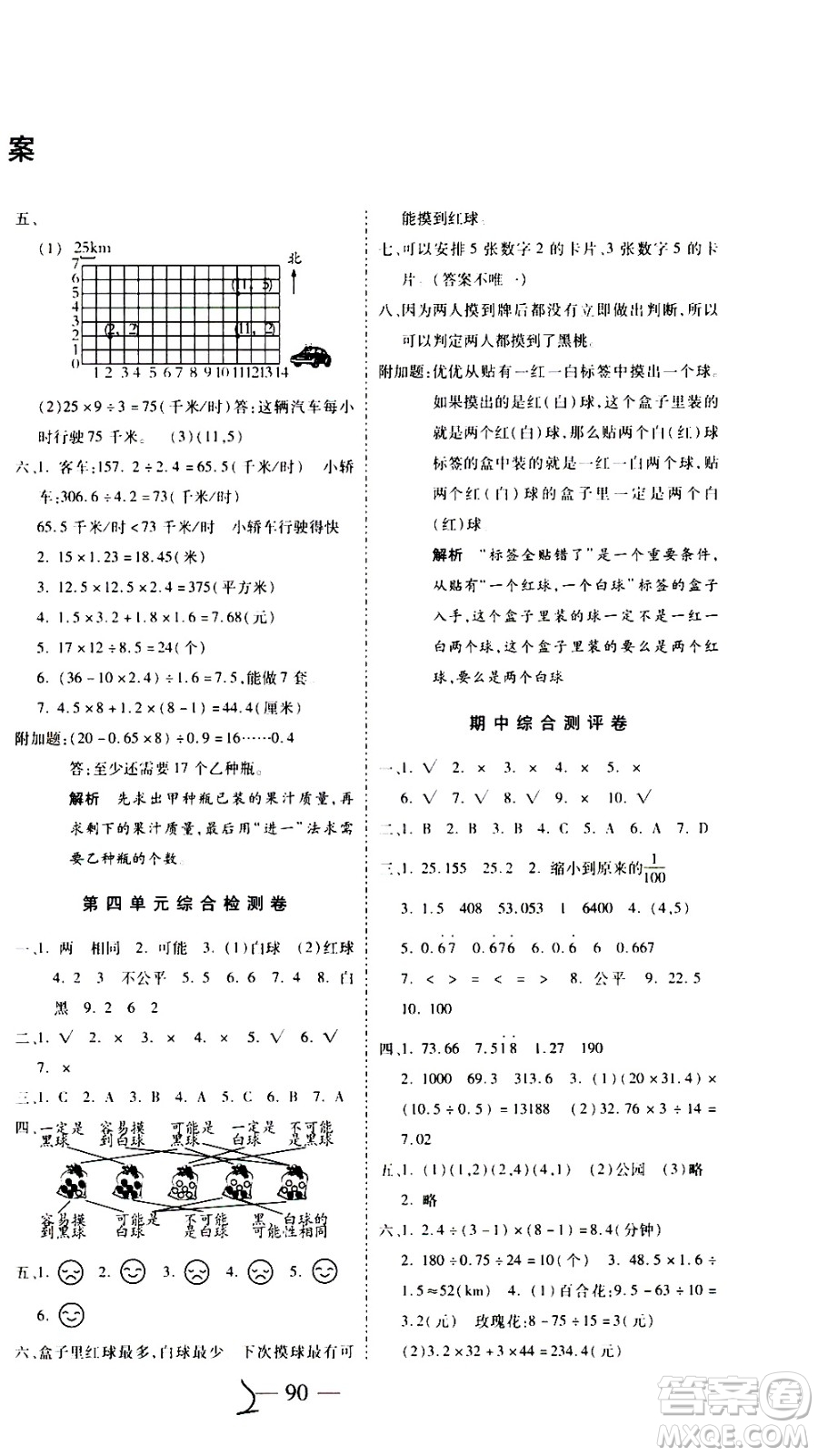 2020名師優(yōu)題小學(xué)系列卷數(shù)學(xué)五年級上冊RJ人教版答案