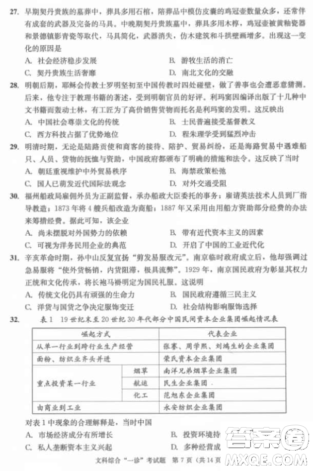 成都市2018級高中畢業(yè)班第一次診斷性檢測文科綜合試題及答案