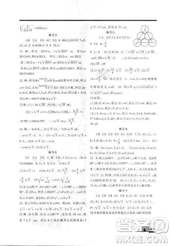 蘭州大學(xué)出版社2021寒假作業(yè)數(shù)學(xué)八年級(jí)北師大版答案