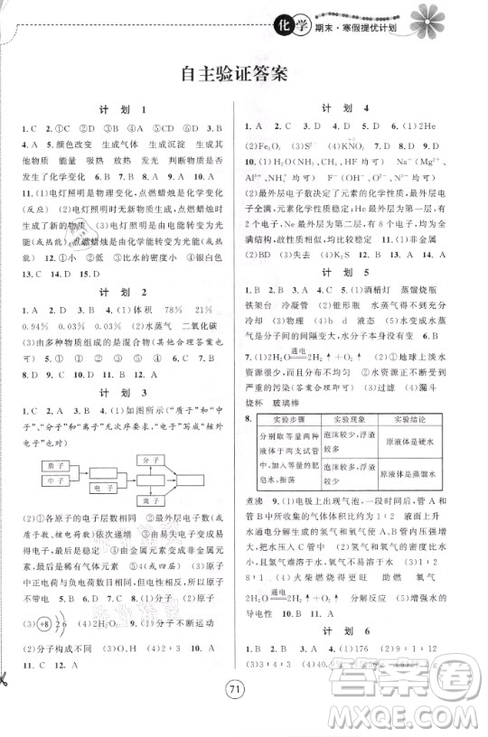 南京大學(xué)出版社2021期末寒假提優(yōu)計(jì)劃化學(xué)九年級人教版答案