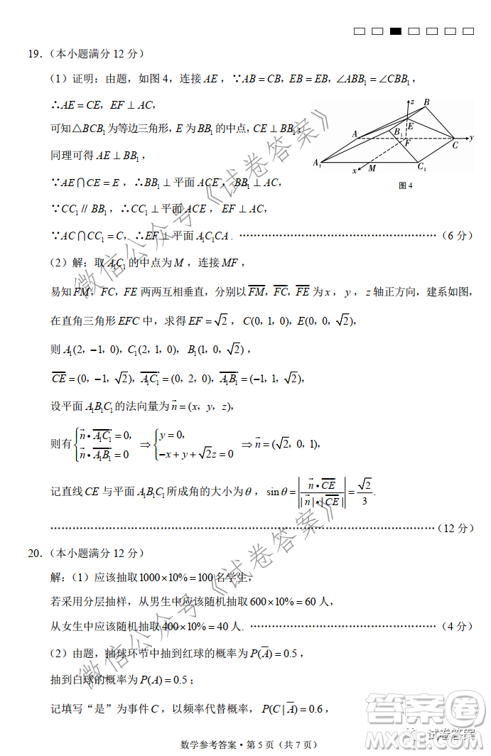 巴蜀中學(xué)2021屆高考適應(yīng)性月考卷六數(shù)學(xué)試題及答案