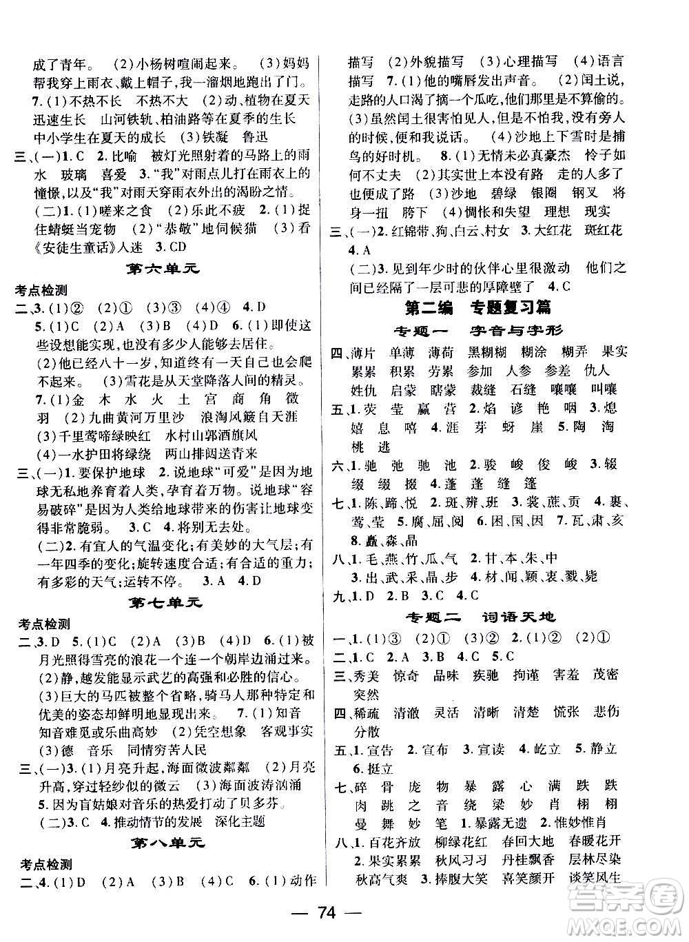 廣東經(jīng)濟(jì)出版社2021期末沖刺王寒假作業(yè)語文六年級RJ人教版答案