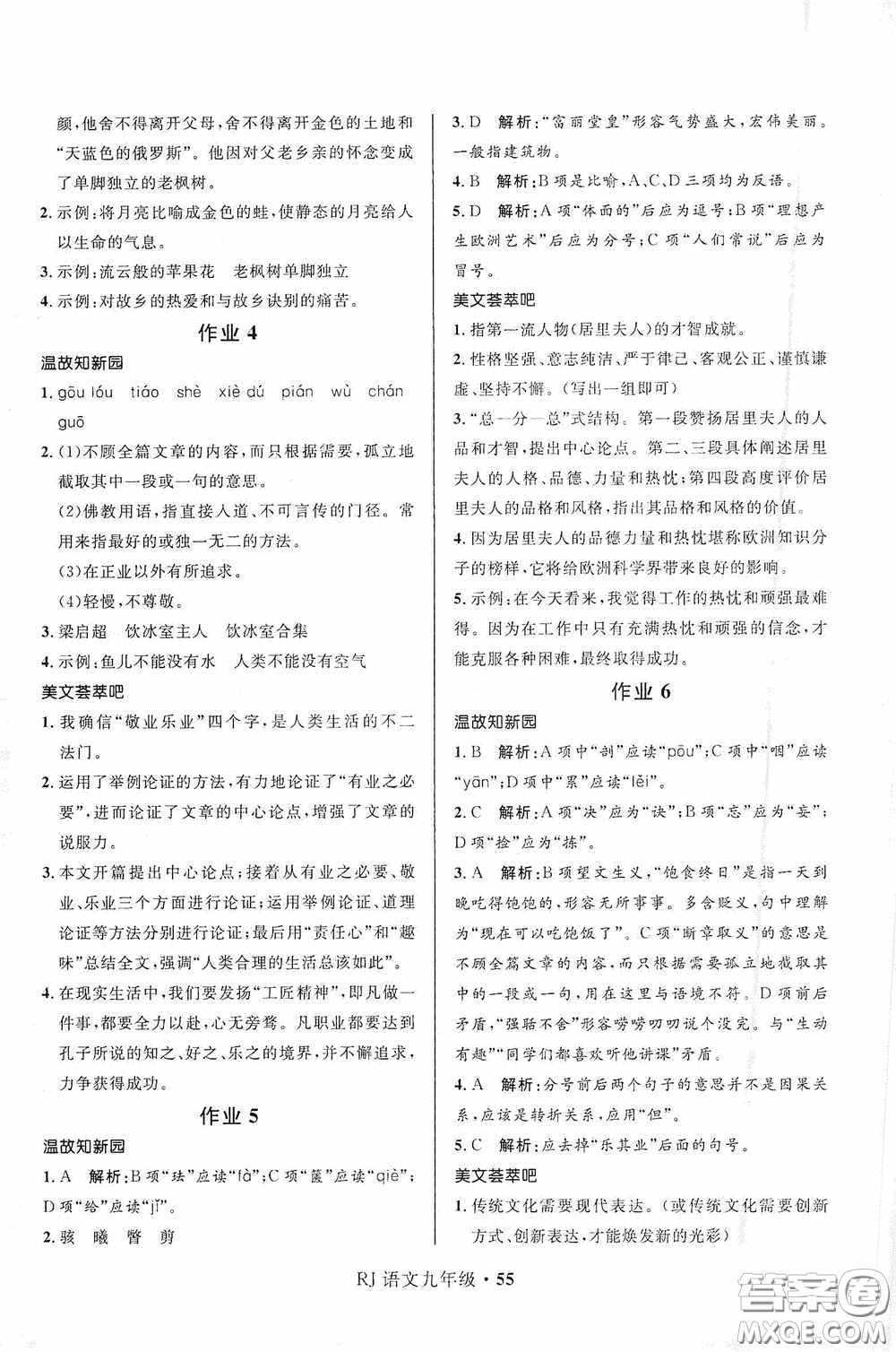 河北少年兒童出版社2021贏在起跑線上中學生快樂寒假九年級語文人教版答案