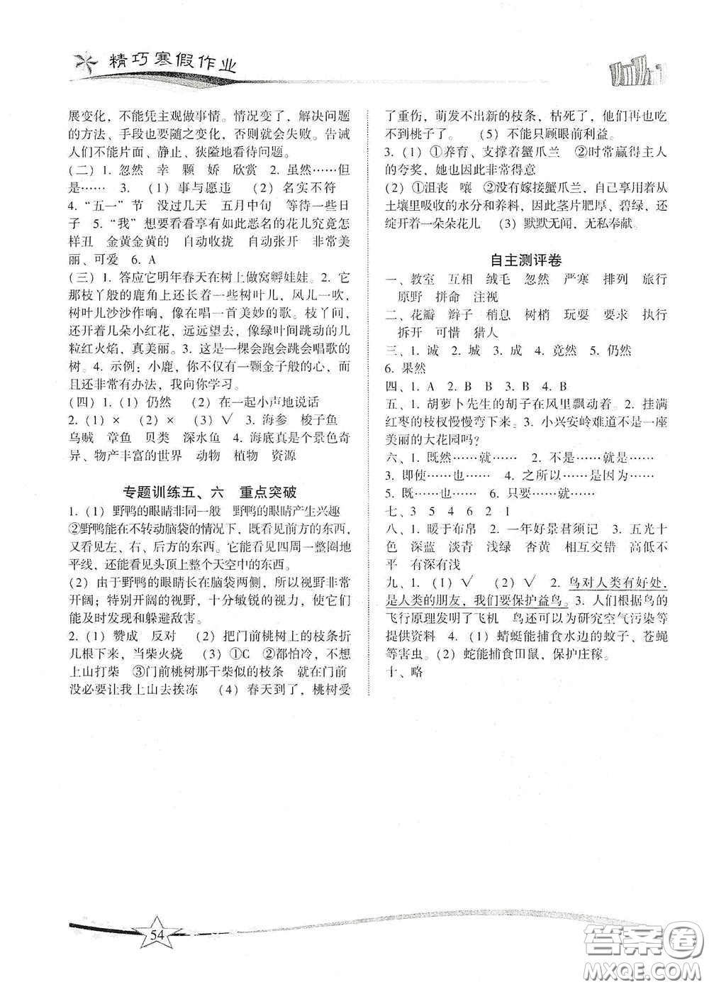 云南美術(shù)出版社2021精巧寒假作業(yè)專題訓(xùn)練與期末總復(fù)習(xí)三年級(jí)語(yǔ)文人教版答案