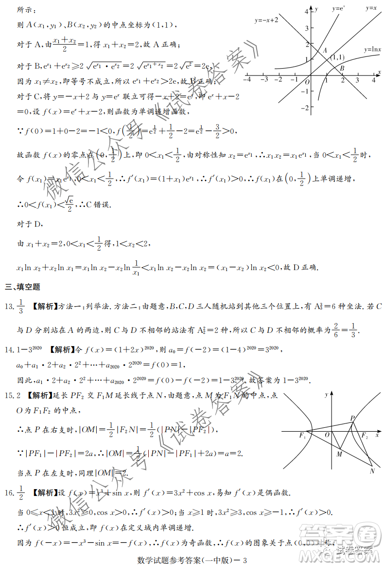 炎德英才大聯(lián)考長沙市一中2021屆高三月考試卷六數(shù)學試題及答案