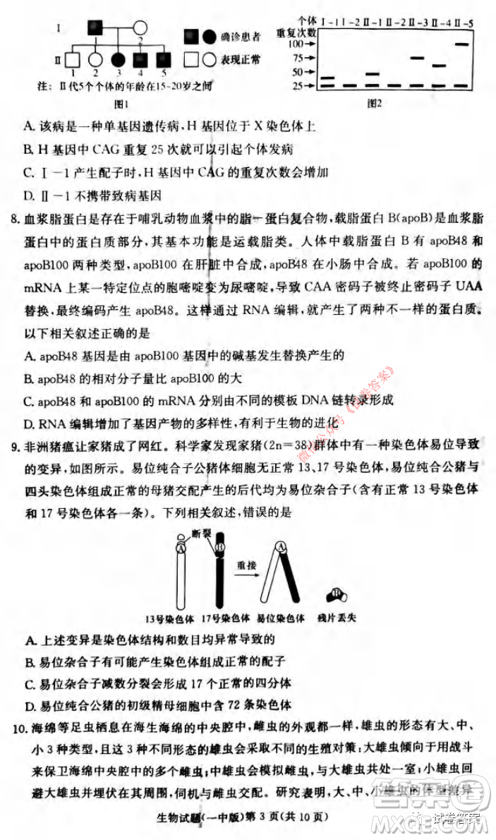 炎德英才大聯(lián)考長沙市一中2021屆高三月考試卷六生物試題及答案