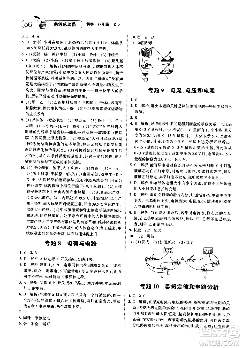 2021年經(jīng)綸學典寒假總動員八年級科學ZJ浙教版答案