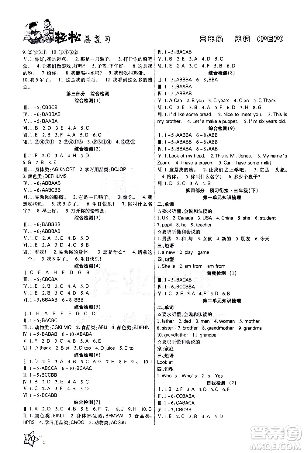 河北科學(xué)技術(shù)出版社2021小學(xué)英語輕松總復(fù)習(xí)假期作業(yè)三年級(jí)寒假答案