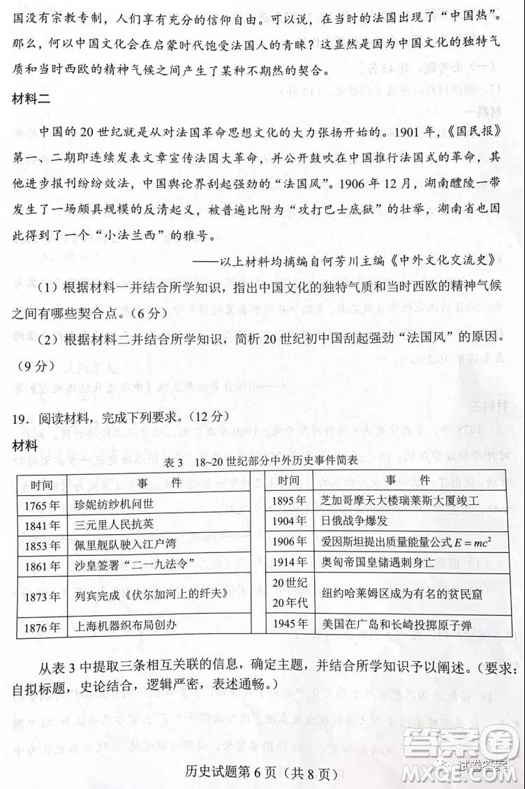 湖南省2021年普通高等學(xué)校招生適應(yīng)性考試歷史試題及答案