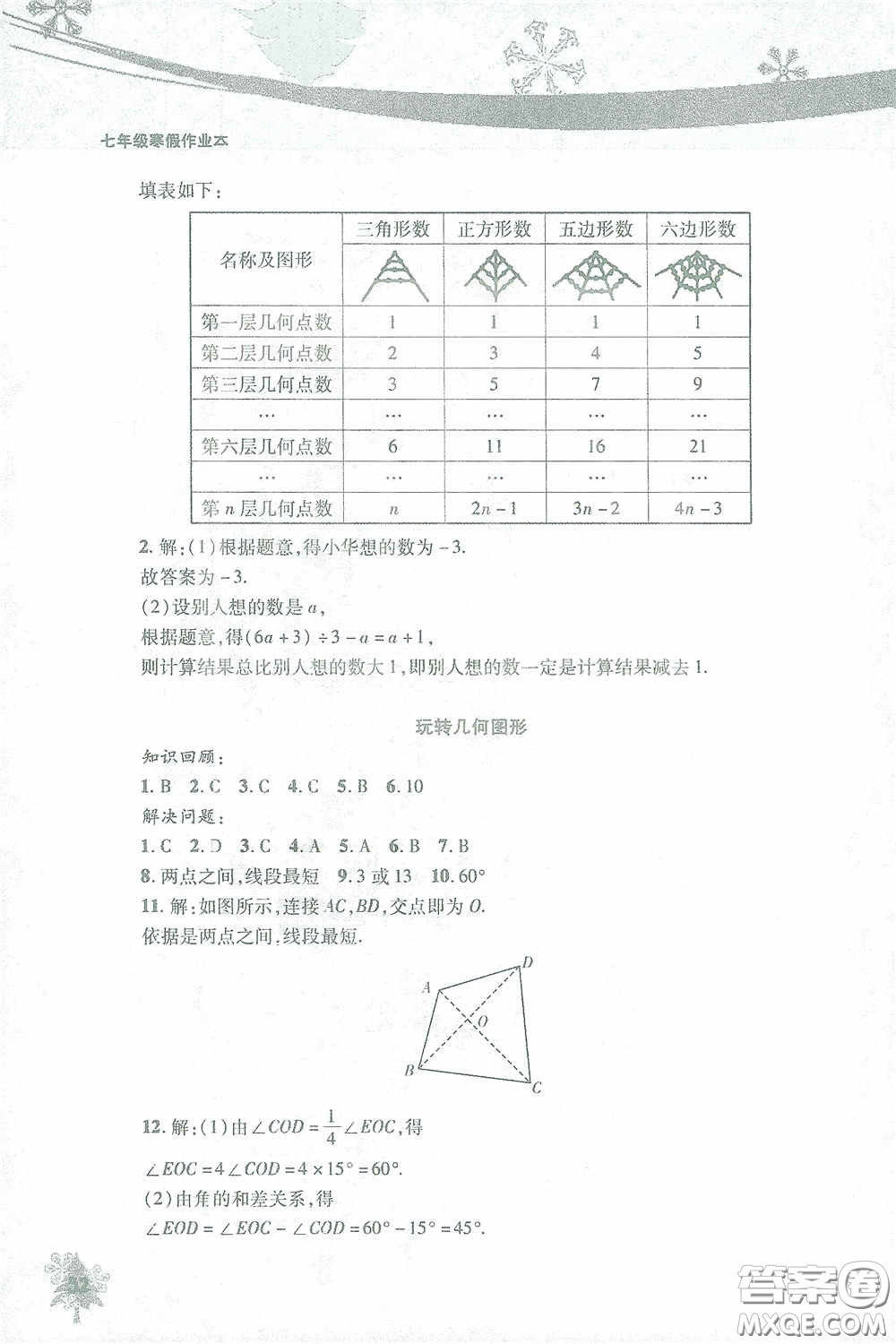 北京教育出版社2021寒假作業(yè)本數(shù)學七年級答案