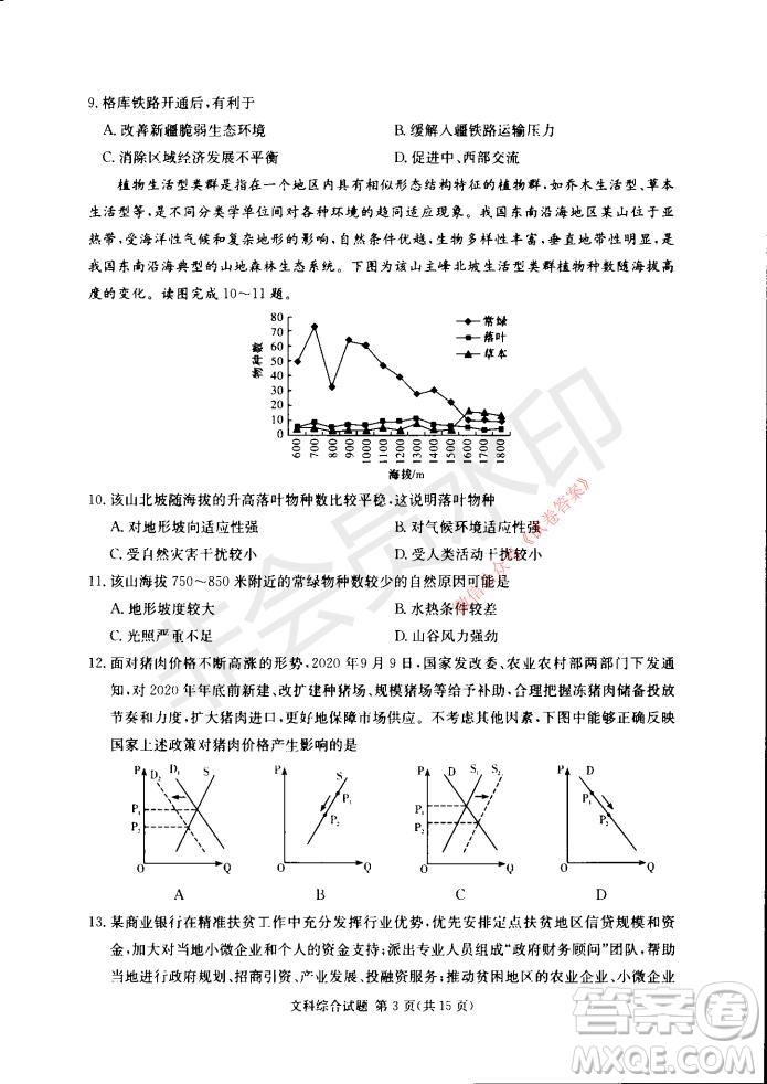 2021年湘豫名校聯(lián)考高三1月聯(lián)考文科綜合試題及答案