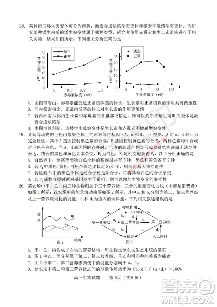 煙臺(tái)2020-2021學(xué)年度第一學(xué)期期末學(xué)業(yè)水平診斷高三生物試題及答案