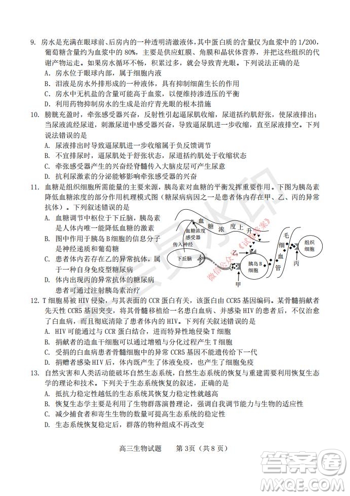 煙臺(tái)2020-2021學(xué)年度第一學(xué)期期末學(xué)業(yè)水平診斷高三生物試題及答案