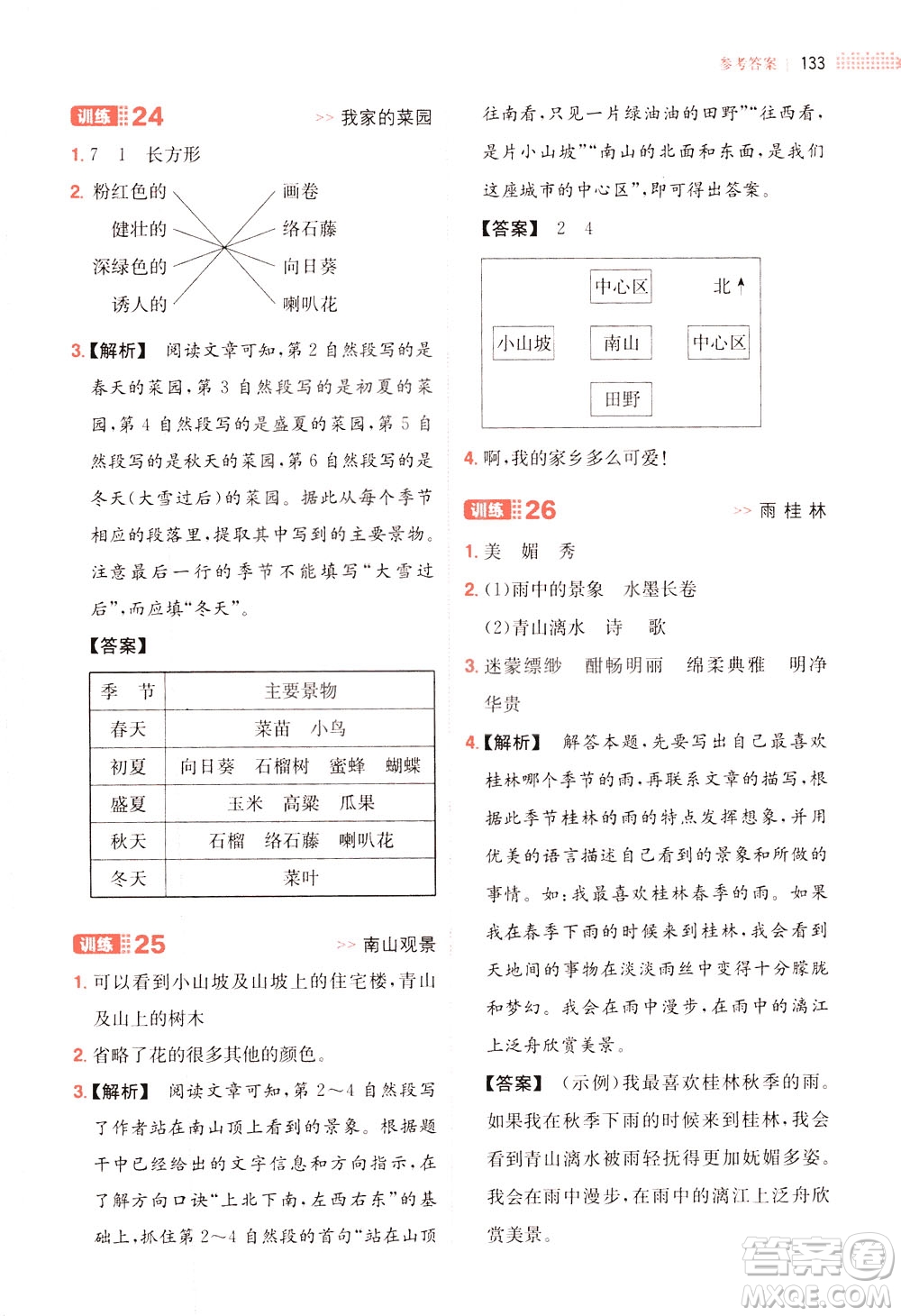 湖南教育出版社2021版一本三年級小學語文閱讀訓練100篇部編版答案