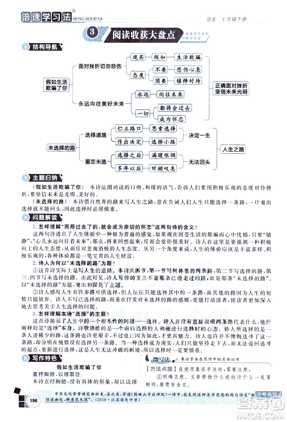 北京教育出版社2021年倍速學(xué)習(xí)法七年級語文下冊人教版答案