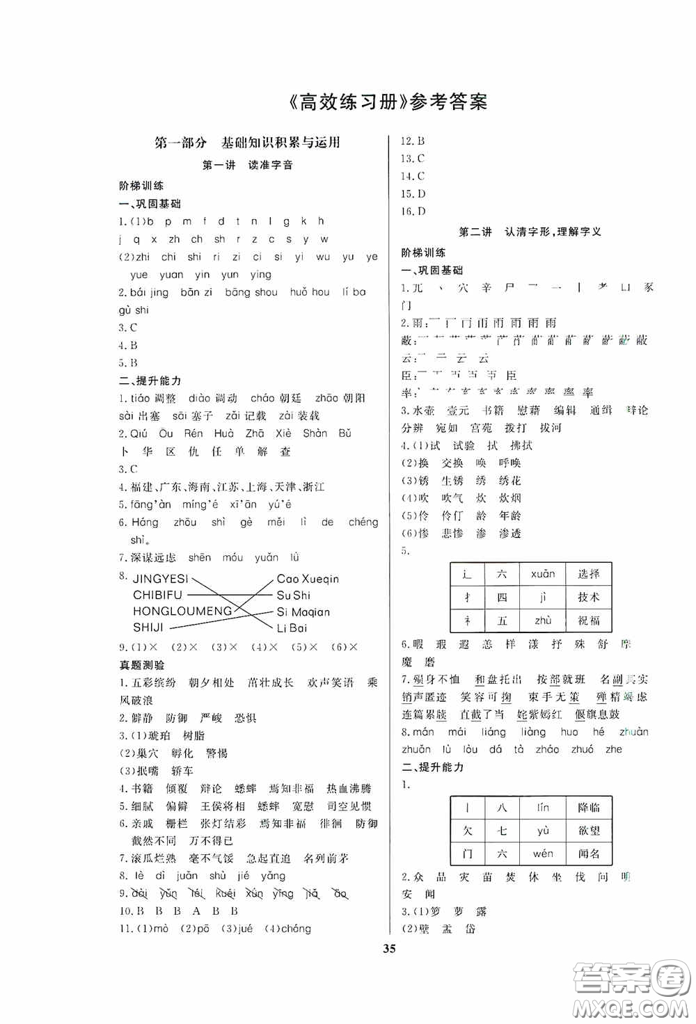 小學(xué)畢業(yè)總復(fù)習(xí)備考攻略高效練習(xí)冊(cè)語文人教版答案