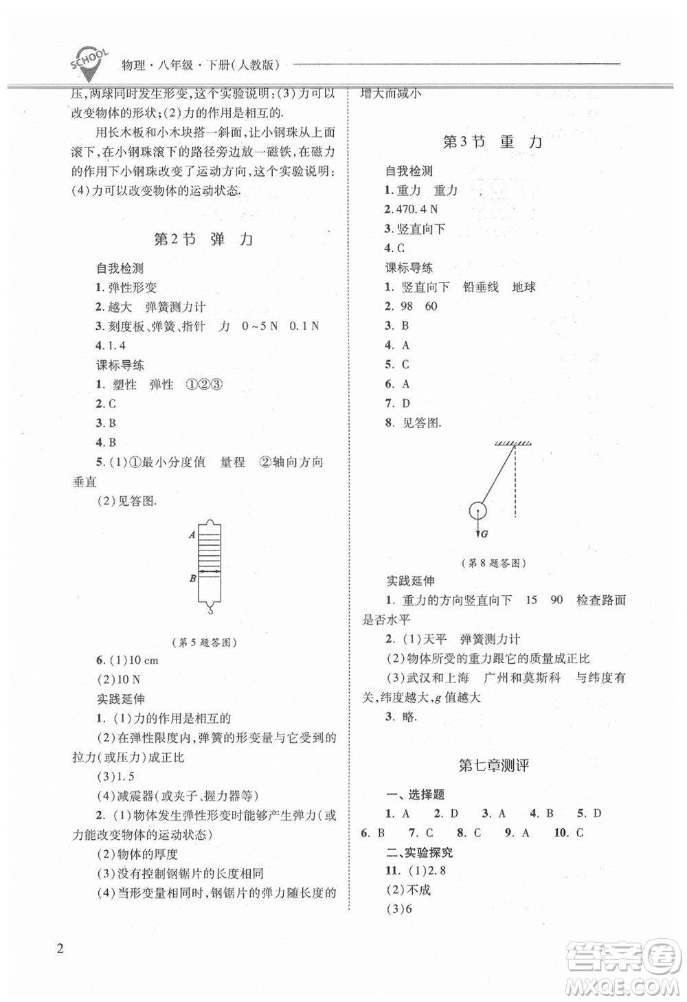 山西教育出版社2021年新課程問(wèn)題解決導(dǎo)學(xué)方案物理八年級(jí)下冊(cè)人教版答案