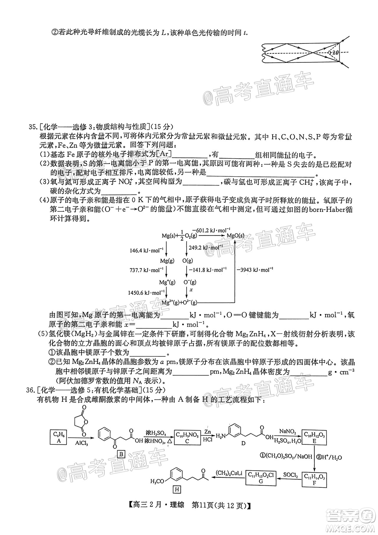 九師聯(lián)盟2020-2021學(xué)年高三2月質(zhì)量檢測理科綜合試題及答案