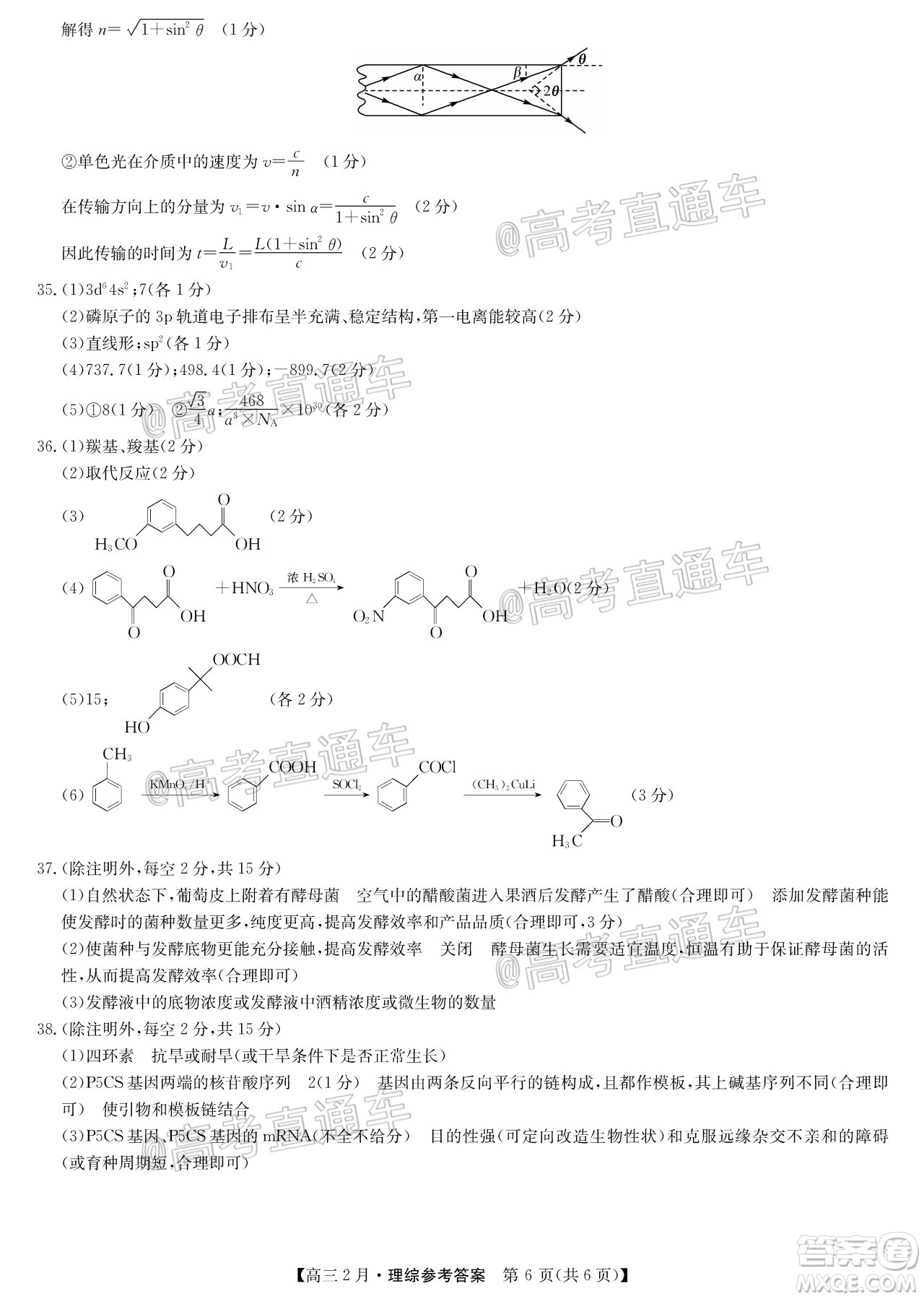 九師聯(lián)盟2020-2021學(xué)年高三2月質(zhì)量檢測理科綜合試題及答案