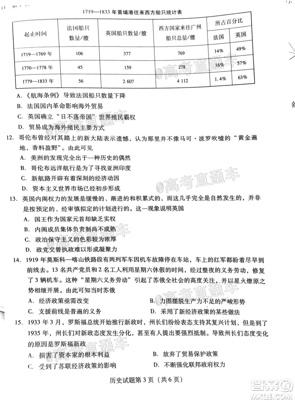 揭陽(yáng)市2020-2021學(xué)年度高中三年級(jí)教學(xué)質(zhì)量測(cè)試歷史試題及答案