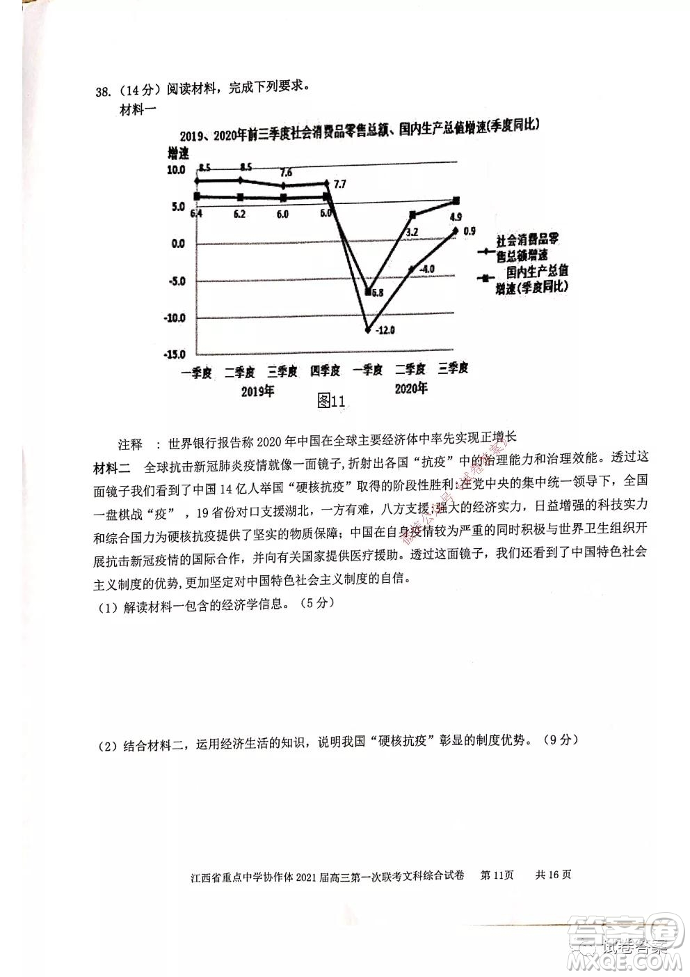 江西省重點中學(xué)協(xié)作體2021屆高三年級第一次聯(lián)考文綜試題及答案