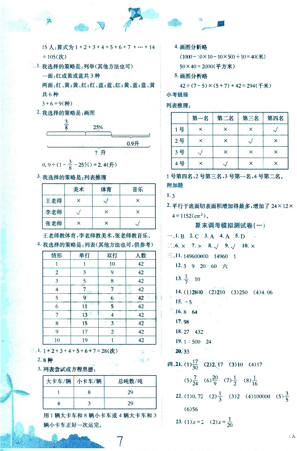 龍門書局2021黃岡小狀元達(dá)標(biāo)卷六年級數(shù)學(xué)下BS北師大版答案