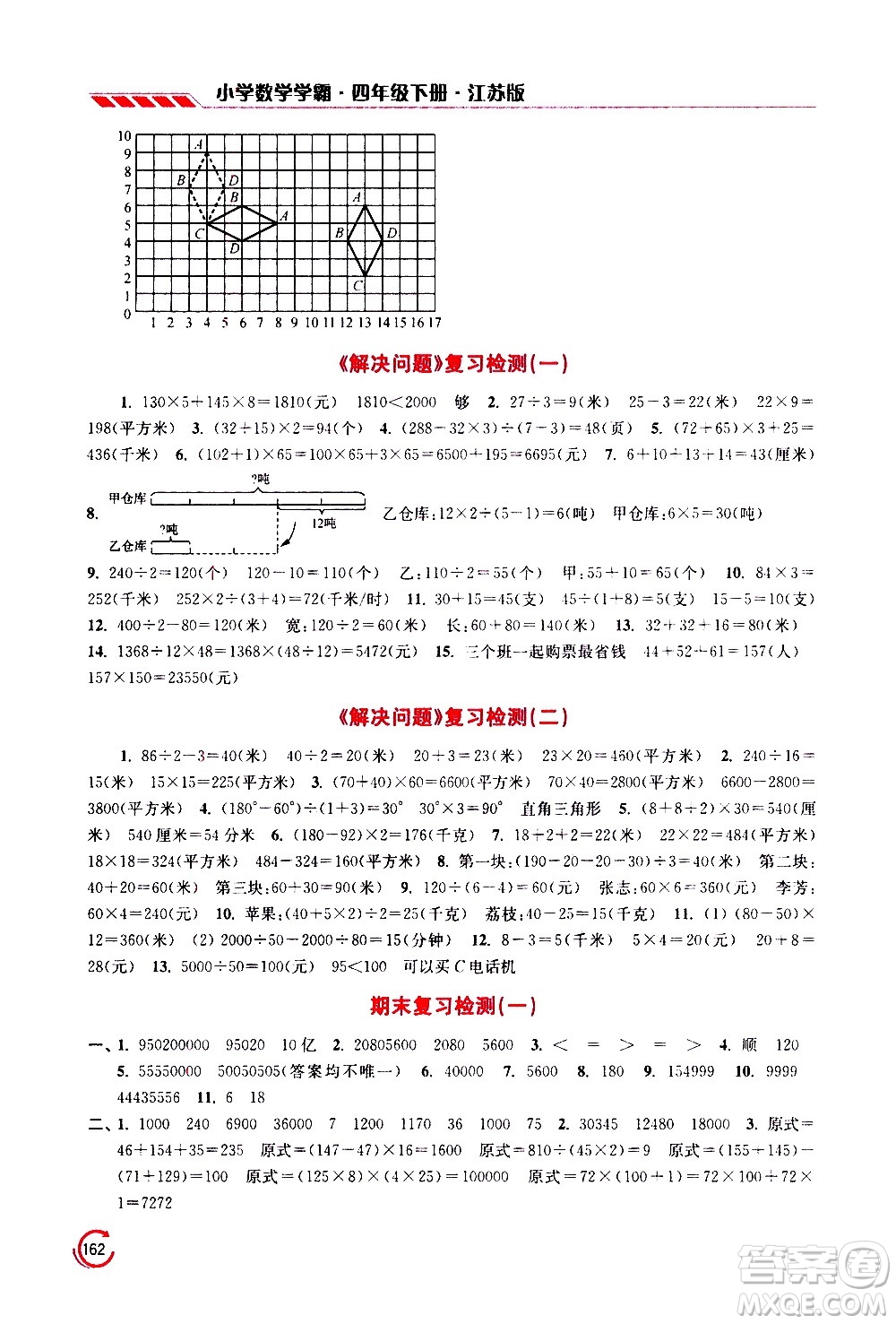 江蘇鳳凰美術(shù)出版社2021小學(xué)數(shù)學(xué)學(xué)霸四年級(jí)下冊江蘇版答案