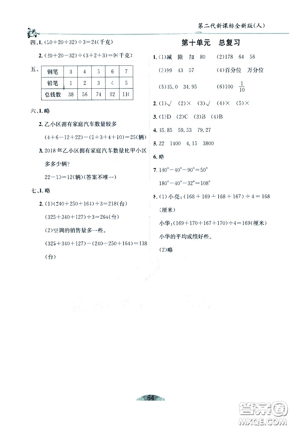 延邊人民出版社2021密解1對1數(shù)學(xué)四年級下冊人教版答案