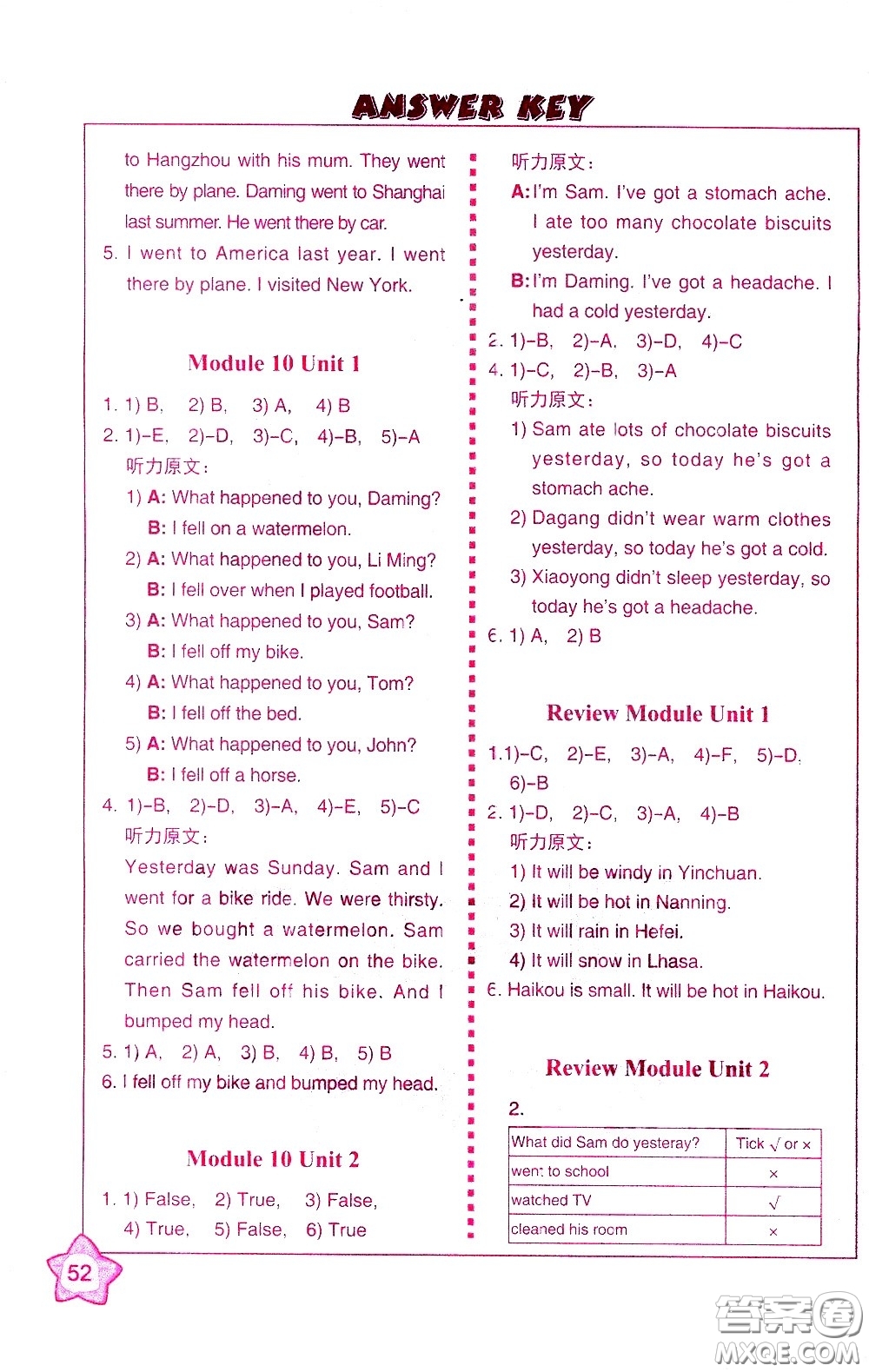 外語教學(xué)與研究出版社2021小學(xué)英語同步練習(xí)冊三年級起點四年級下冊河南專版答案