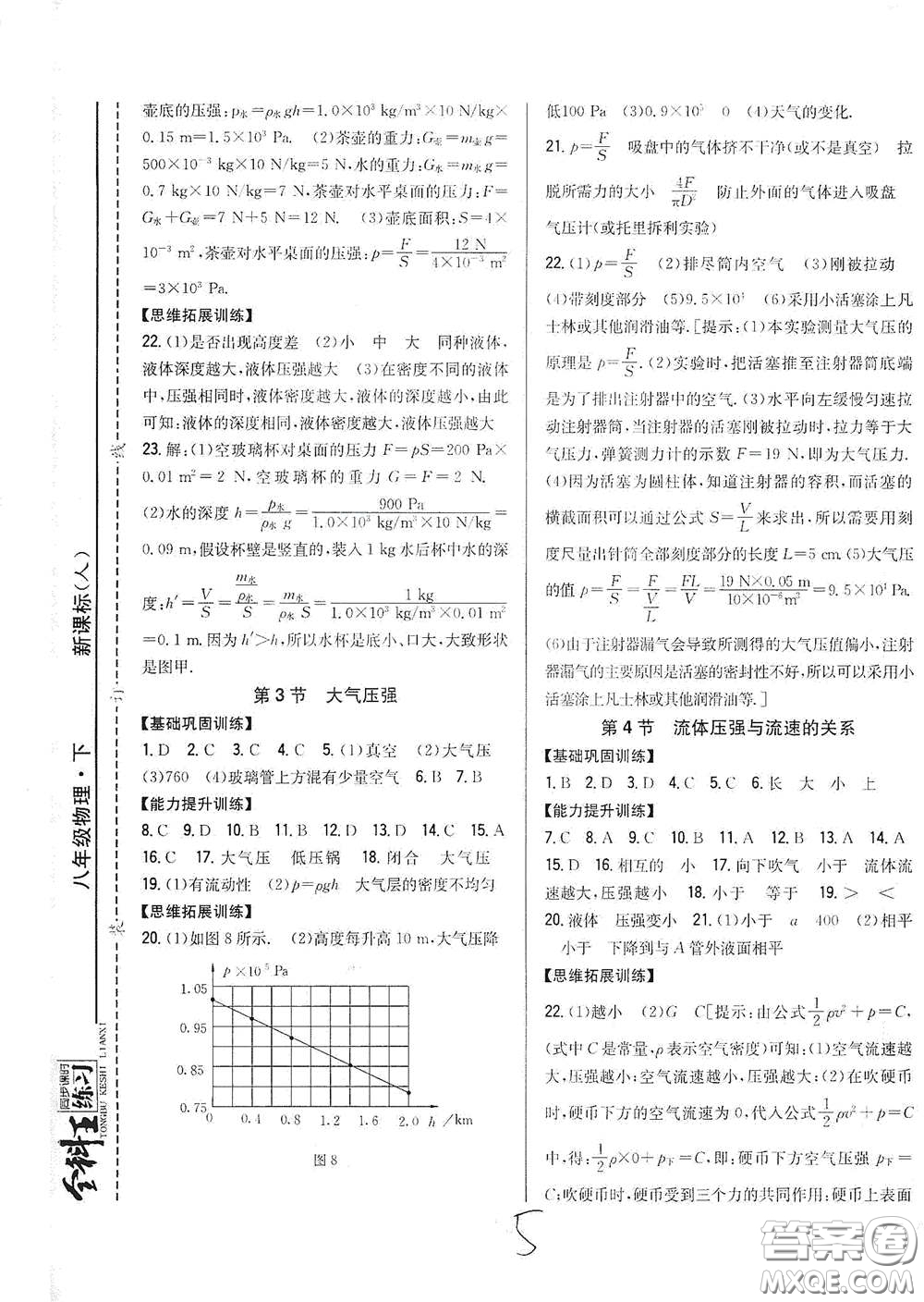 吉林人民出版社2021全科王同步課時(shí)練習(xí)八年級(jí)物理下冊(cè)新課標(biāo)人教版答案