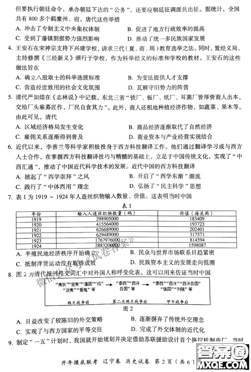 百師聯(lián)盟2021屆高三開年摸底聯(lián)考遼寧卷歷史試卷及答案