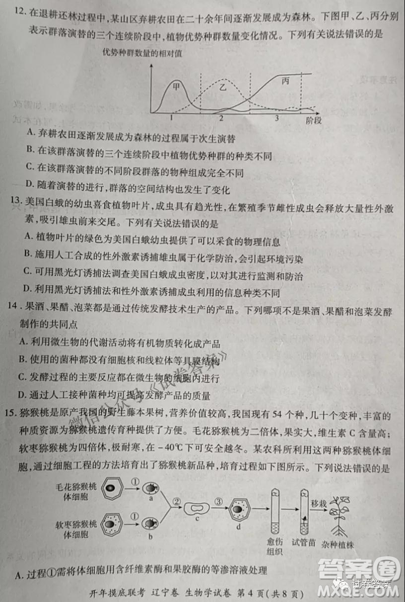 百師聯(lián)盟2021屆高三開年摸底聯(lián)考遼寧卷生物試卷及答案