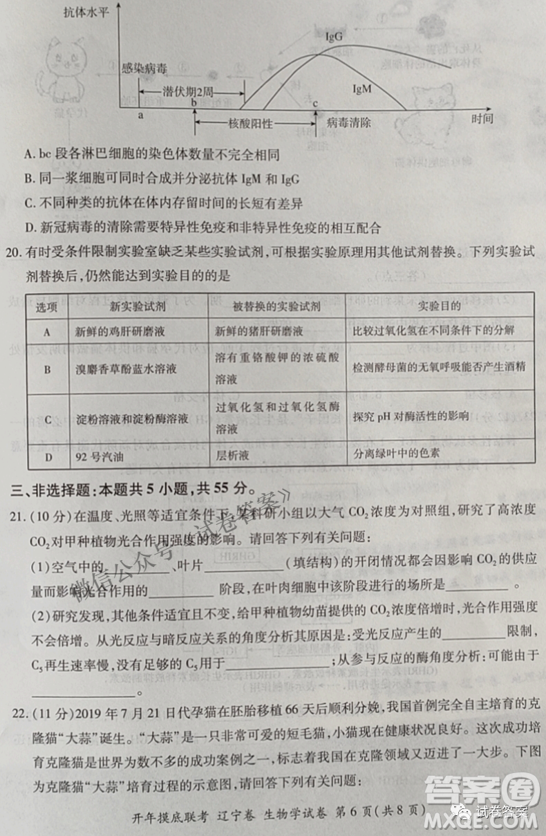 百師聯(lián)盟2021屆高三開年摸底聯(lián)考遼寧卷生物試卷及答案