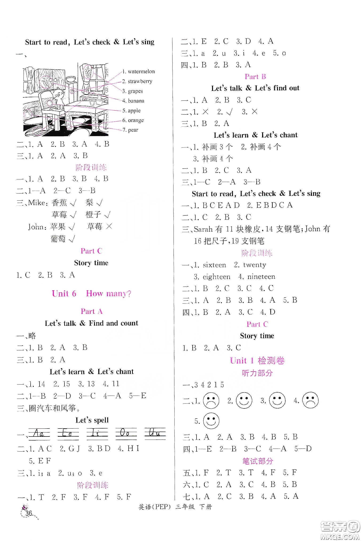 人民教育出版社2021同步學(xué)歷案課時練三年級英語下冊人教版答案